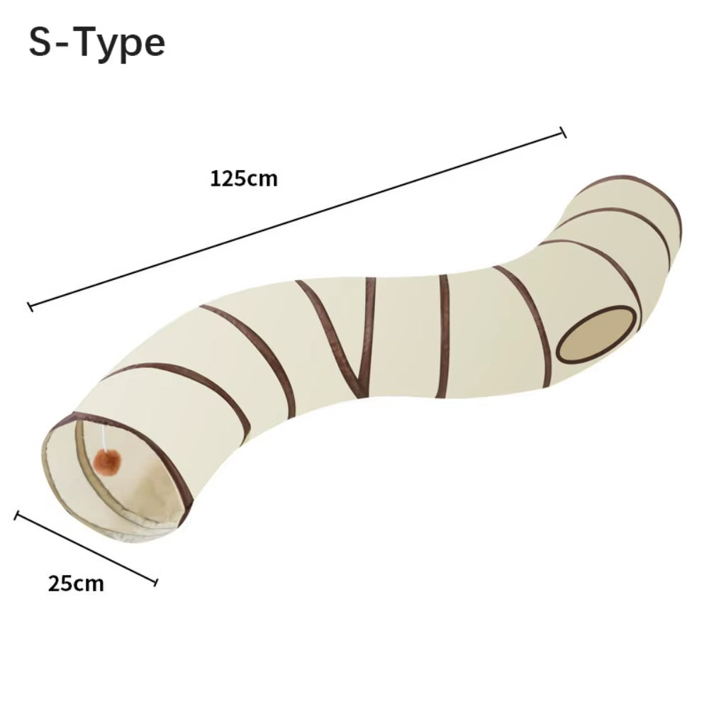 Breathable Foldable Cat Tunnel Tube with Steel Wire - Interactive Beige and Coffee Pet Play Toy