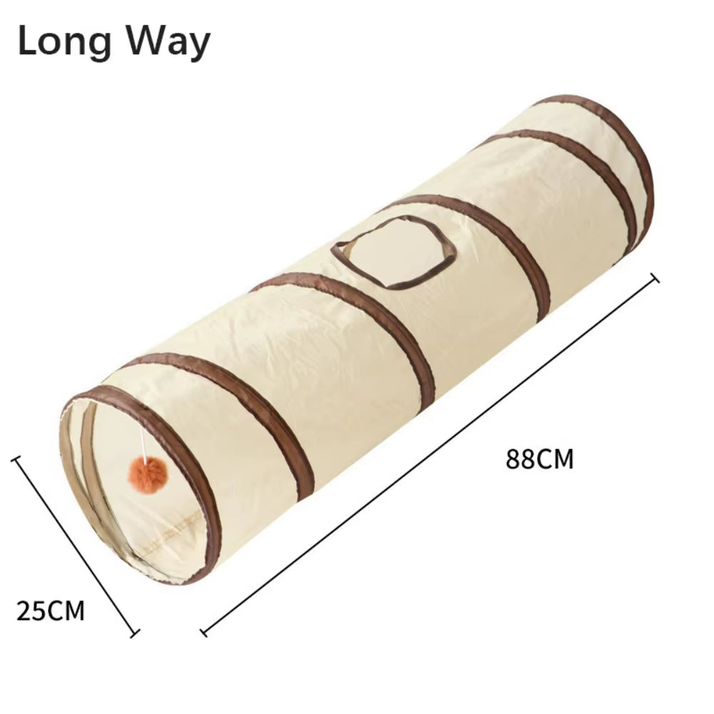 Breathable Foldable Cat Tunnel Tube with Steel Wire - Interactive Beige and Coffee Pet Play Toy