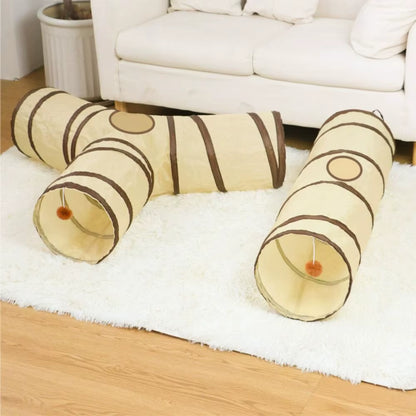 Breathable Foldable Cat Tunnel Tube with Steel Wire - Interactive Beige and Coffee Pet Play Toy