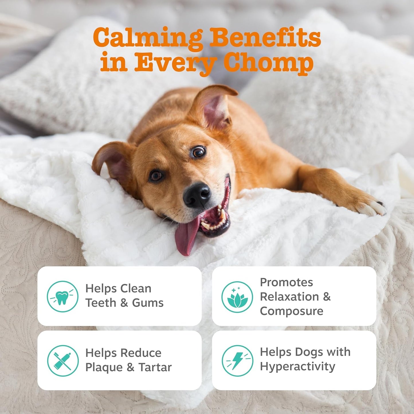 Calming Dental Chews for Dogs – Stress Relief Sticks for Healthy Teeth & Gums – 25 oz
