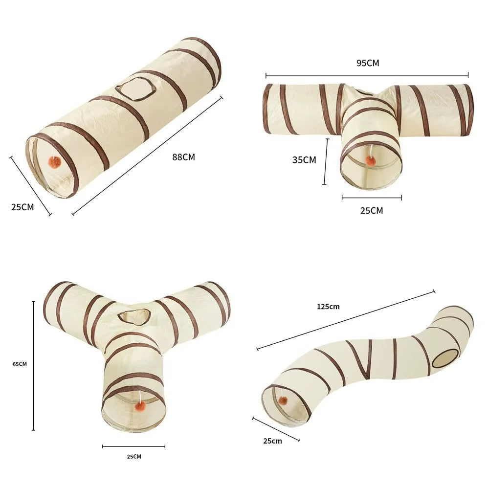 Breathable Foldable Cat Tunnel Tube with Steel Wire - Interactive Beige and Coffee Pet Play Toy