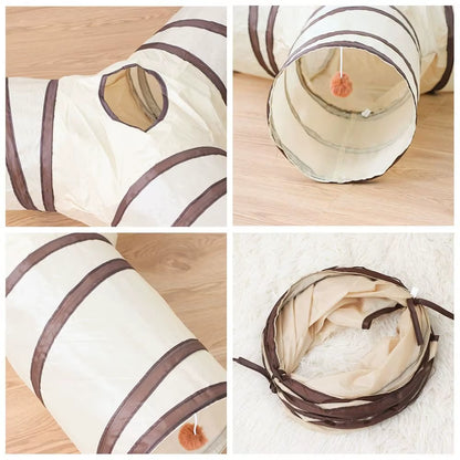Breathable Foldable Cat Tunnel Tube with Steel Wire - Interactive Beige and Coffee Pet Play Toy