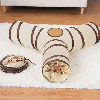 Breathable Foldable Cat Tunnel Tube with Steel Wire - Interactive Beige and Coffee Pet Play Toy