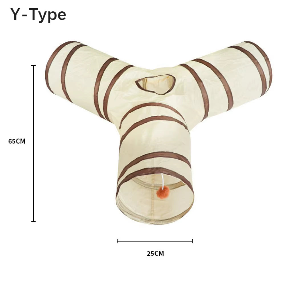 Breathable Foldable Cat Tunnel Tube with Steel Wire - Interactive Beige and Coffee Pet Play Toy