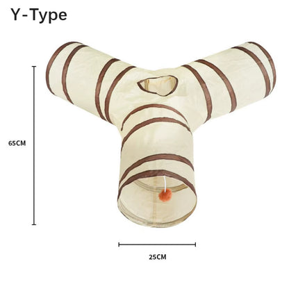 Breathable Foldable Cat Tunnel Tube with Steel Wire - Interactive Beige and Coffee Pet Play Toy