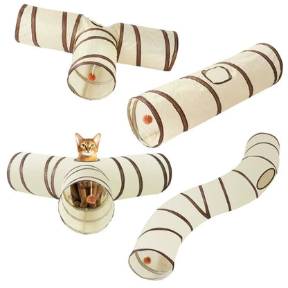Breathable Foldable Cat Tunnel Tube with Steel Wire - Interactive Beige and Coffee Pet Play Toy