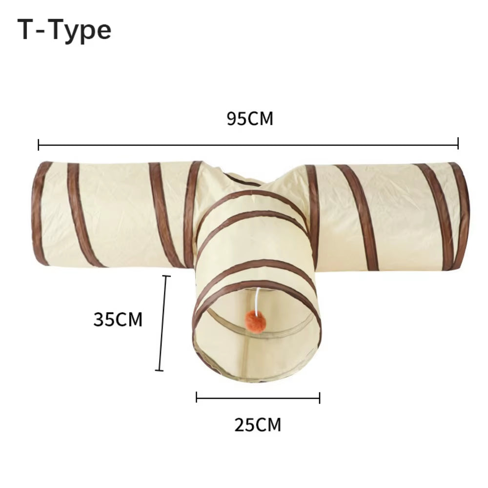 Breathable Foldable Cat Tunnel Tube with Steel Wire - Interactive Beige and Coffee Pet Play Toy